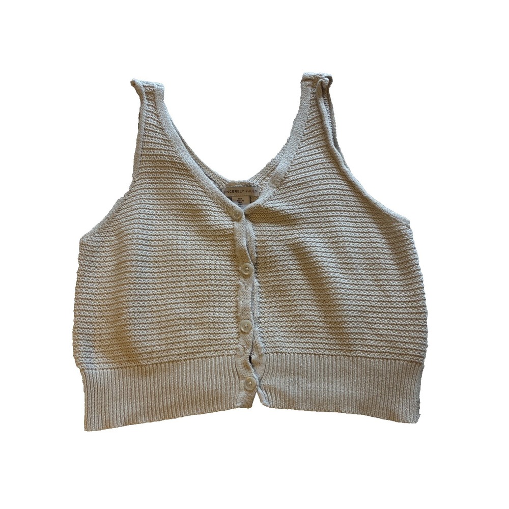 Sincerely Jules Womens Oatmeal Beige Knit Button Front Sweater Vest Top Large